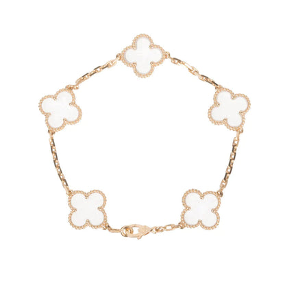 [Moco]CLOVER 5 MOTIF ROCK CRYSTAL PINK GOLD BRACELET