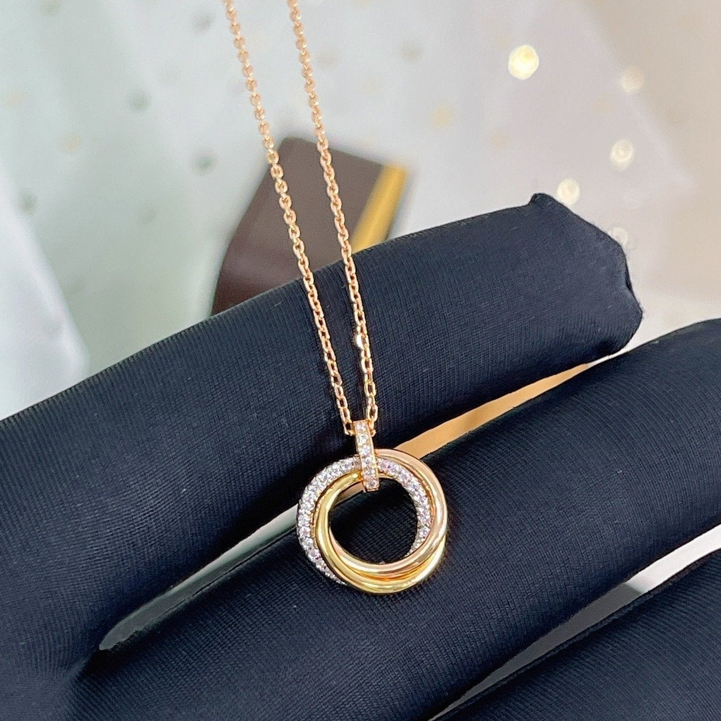 [Moco]TRINITY NECKLACE SILVER GOLD PINK GOLD DIAMONDS