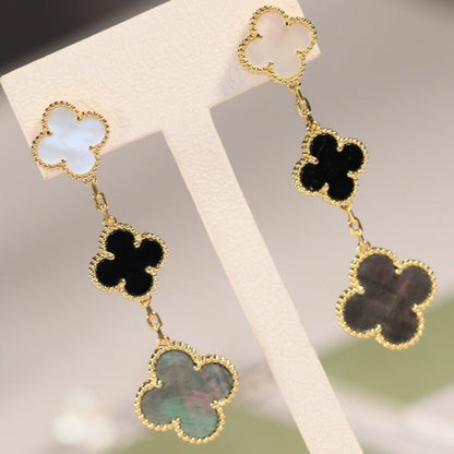 [Moco]CLOVER EARRINGS GOLD ONYX MOP 3 MOTIF