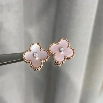 [Moco]CLOVER MEDIUM 1 MOTIFS  PINK MOP DIAMOND EARRINGS