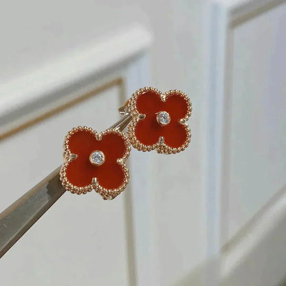 [Moco]CLOVER MEDIUM 1 MOTIFS CARNELIAN  DIAMOND earrings