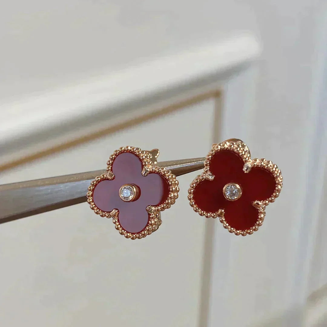 [Moco]CLOVER MEDIUM 1 MOTIFS CARNELIAN  DIAMOND earrings