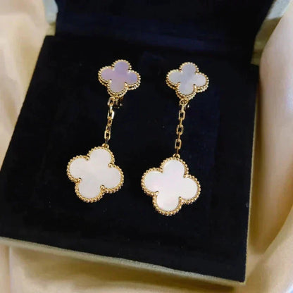 [Moco]CLOVER 2 MOTIF WHITE MOP EARRINGS