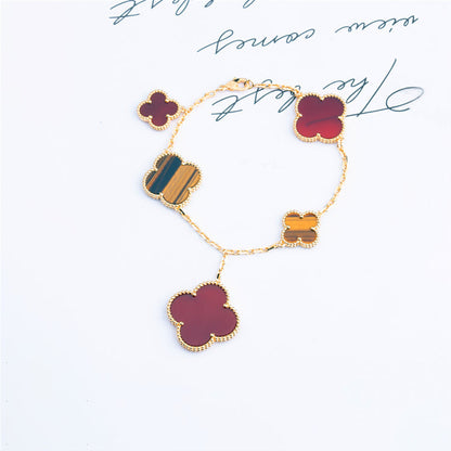 [Moco]CLOVER BRACELET 5 MOTIFS CARNELIAN TIGER EYE