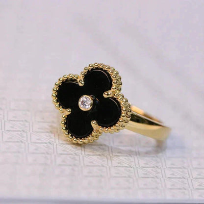 [Moco]CLOVER ONYX RING GOLD DIAMOND