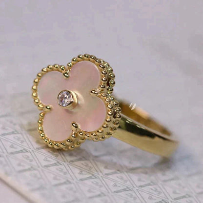 [Moco]CLOVER PINK MOP RING GOLD DIAMOND