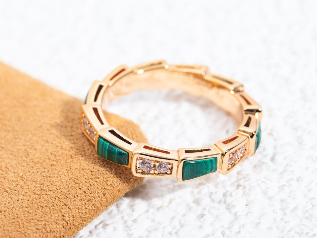 [Moco]SERPENTI RING PINK GOLD MALACHITE DIAMOND 3MM