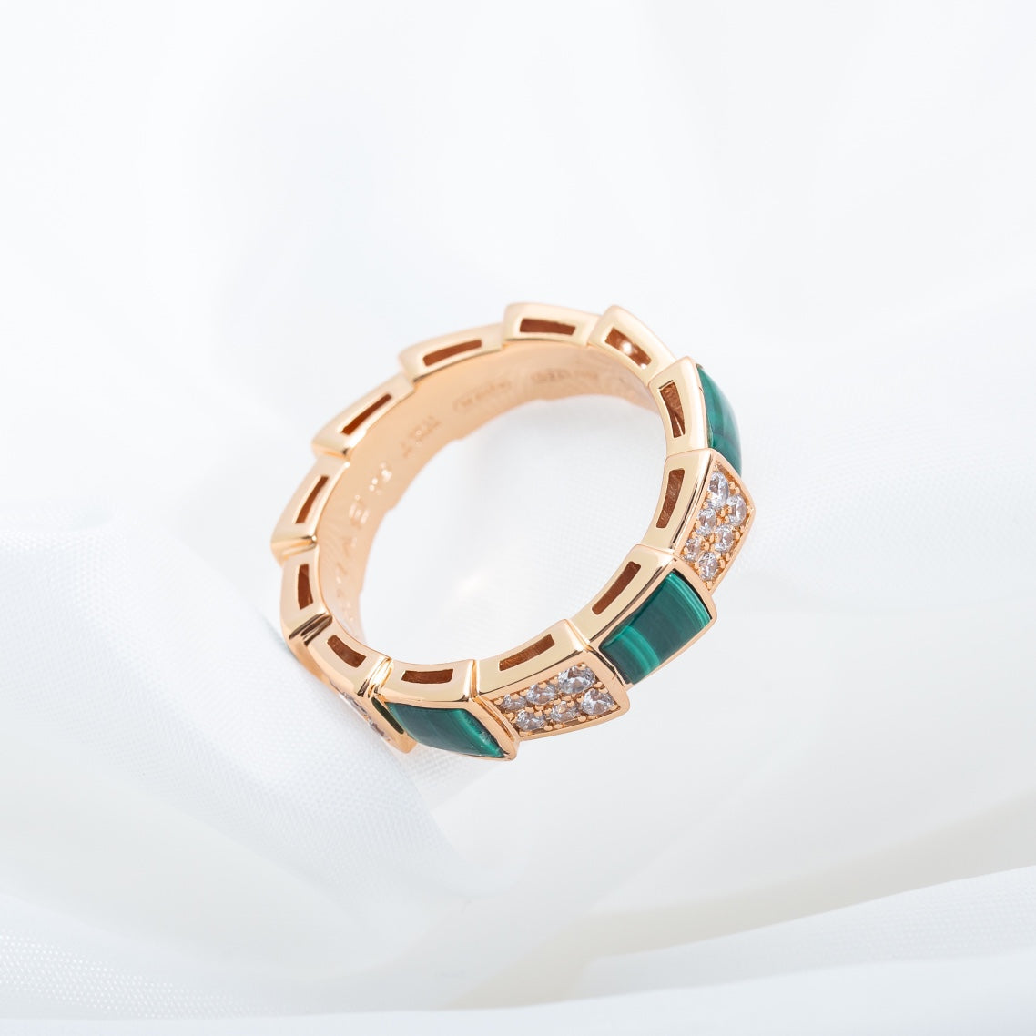 [Moco]SERPENTI RING PINK GOLD MALACHITE DIAMOND PAVED 4MM