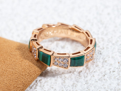 [Moco]SERPENTI RING PINK GOLD MALACHITE DIAMOND PAVED 4MM