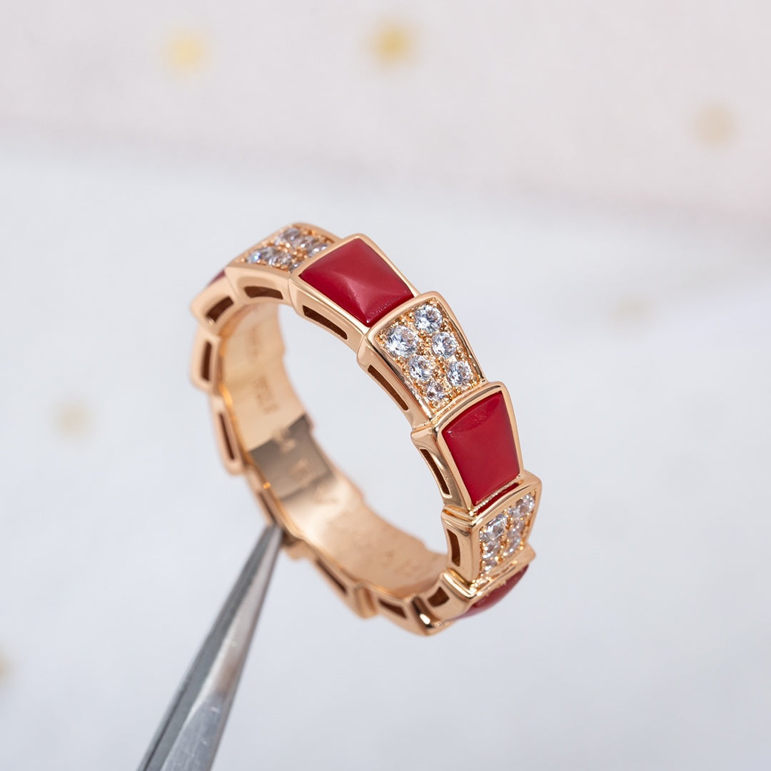 [Moco]SERPENTI RING PINK GOLD CARNELIAN DIAMOND PAVED 4MM