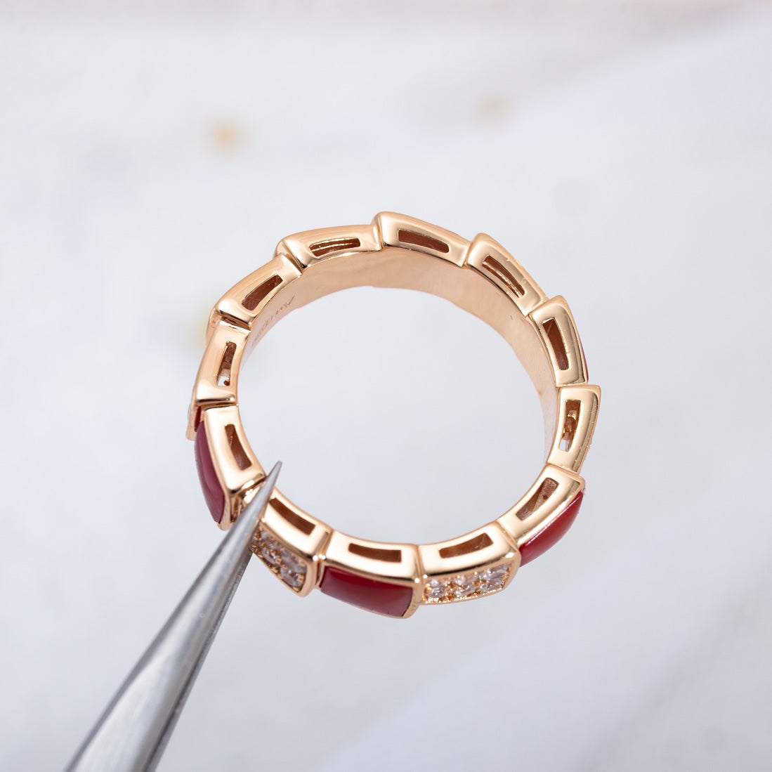 [Moco]SERPENTI RING PINK GOLD CARNELIAN DIAMOND PAVED 4MM