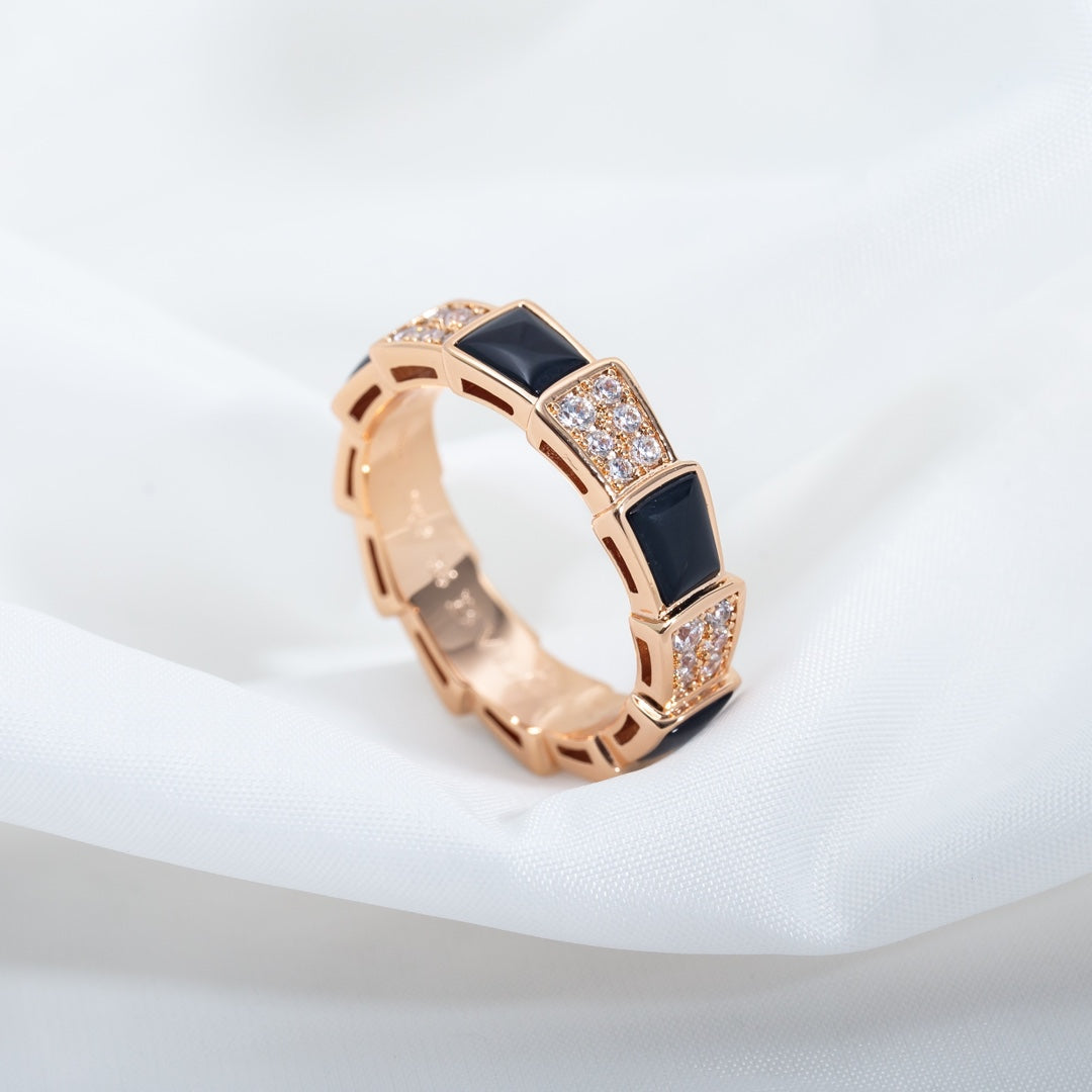 [Moco]SERPENTI RING PINK GOLD BLACK MOP DIAMOND PAVED 4MM