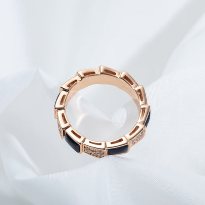 [Moco]SERPENTI RING PINK GOLD BLACK MOP DIAMOND PAVED 4MM