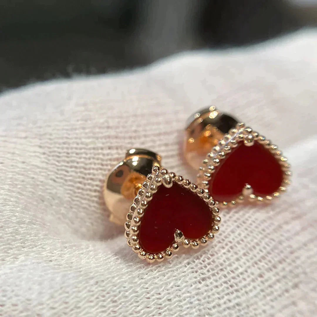 [Moco]HEART CARNELIAN STUD EARRINGS