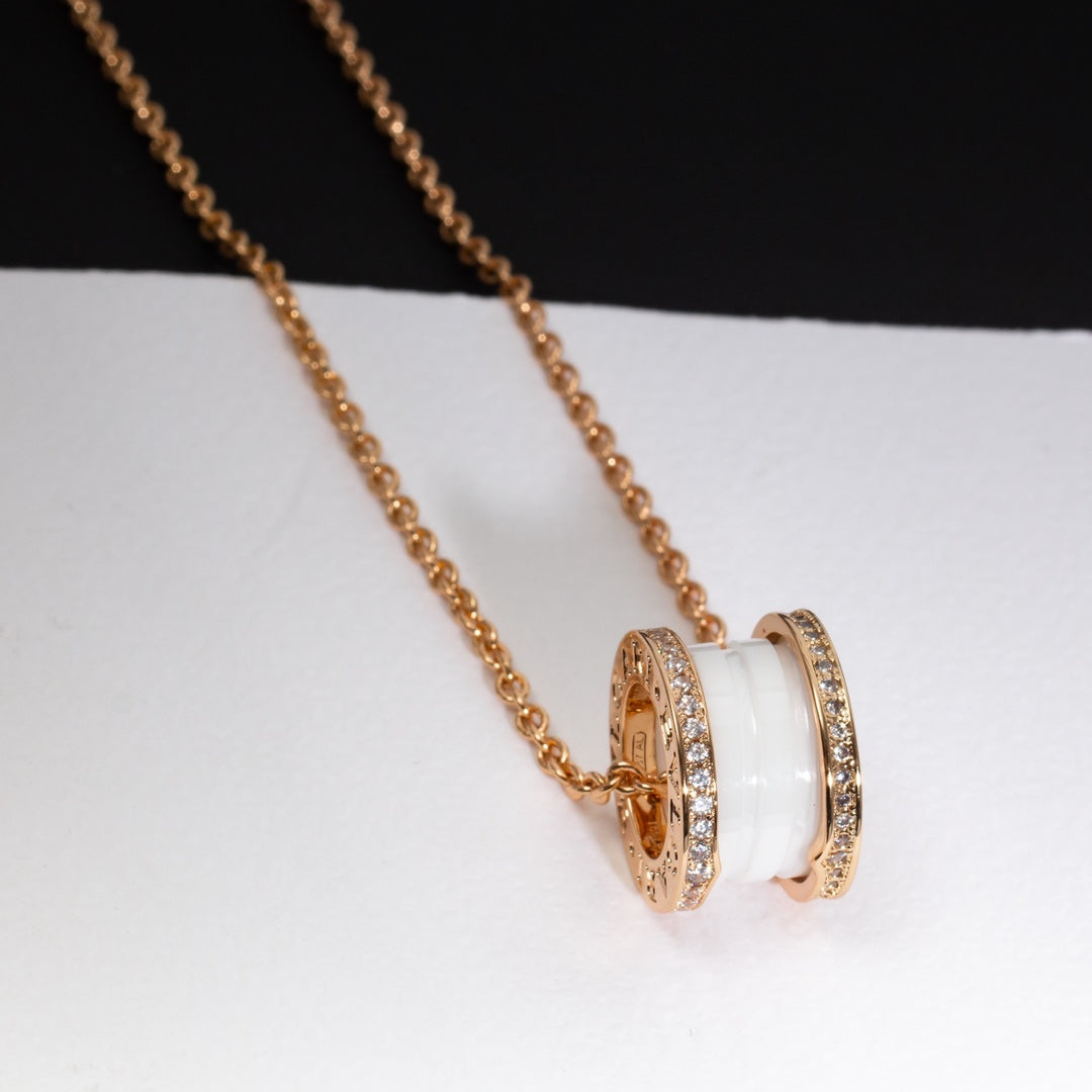 [Moco]ZERO 1 WHITE CERAMIC PINK GOLD DIAMOND NECKLACE