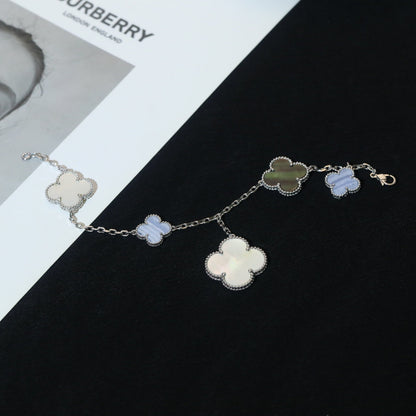 [Moco]CLOVER BRACELET 5 MOTIFS MOP CHALCEDONY SILVER