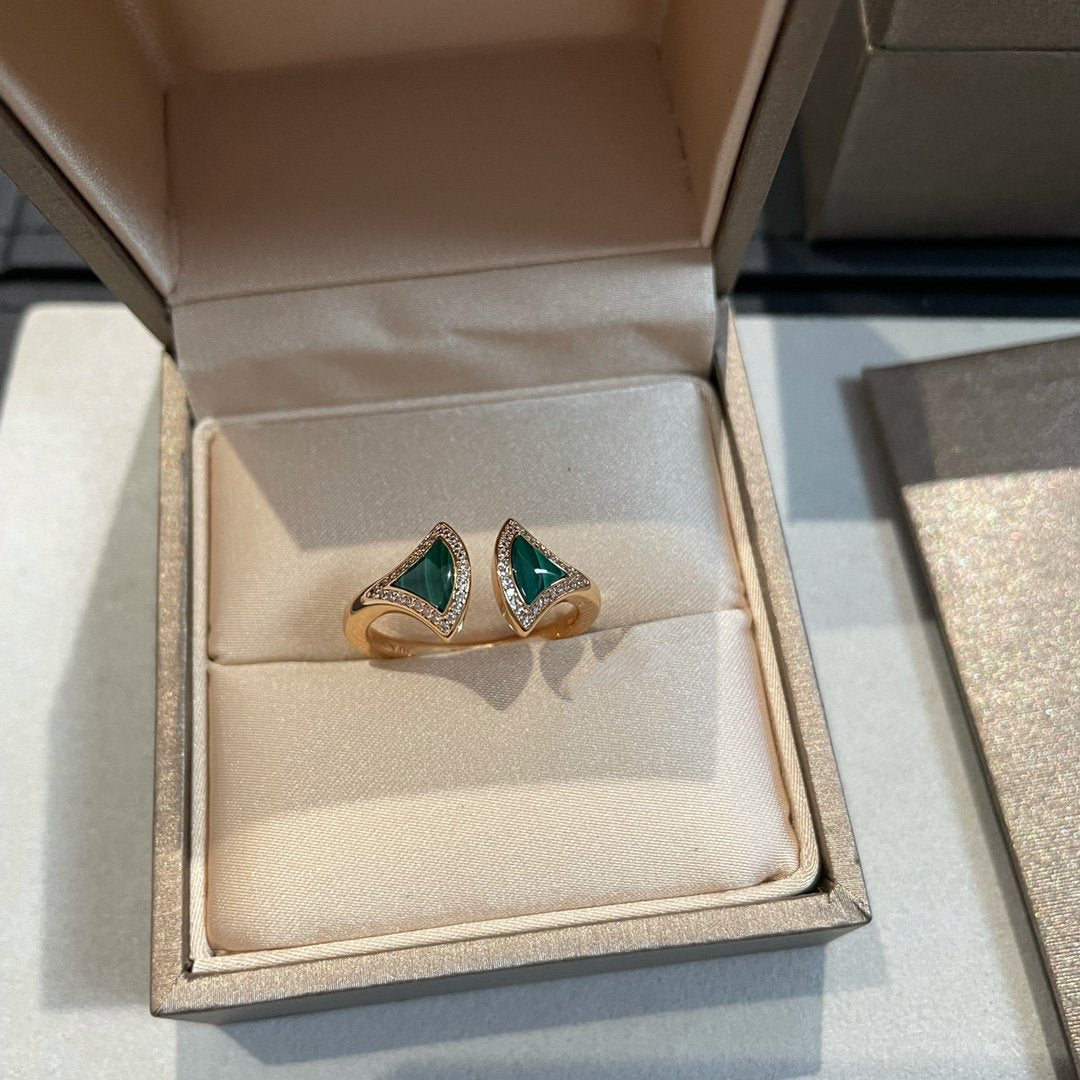 [Moco]DREAM MALACHITE DIAMOND OPEN RING