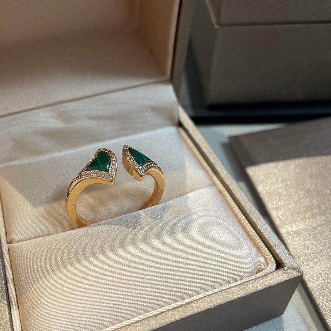 [Moco]DREAM MALACHITE DIAMOND OPEN RING