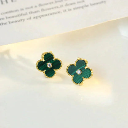 [Moco]CLOVER MEDIUM 1 MOTIFS MALACHITE DIAMOND EARRINGS