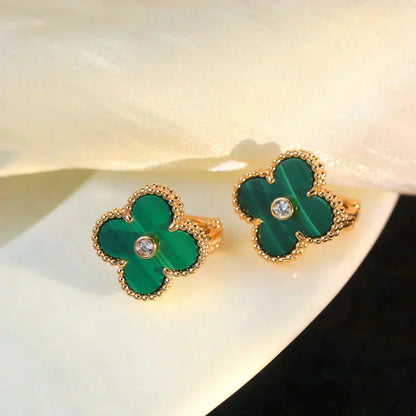 [Moco]CLOVER MEDIUM 1 MOTIFS MALACHITE DIAMOND EARRINGS