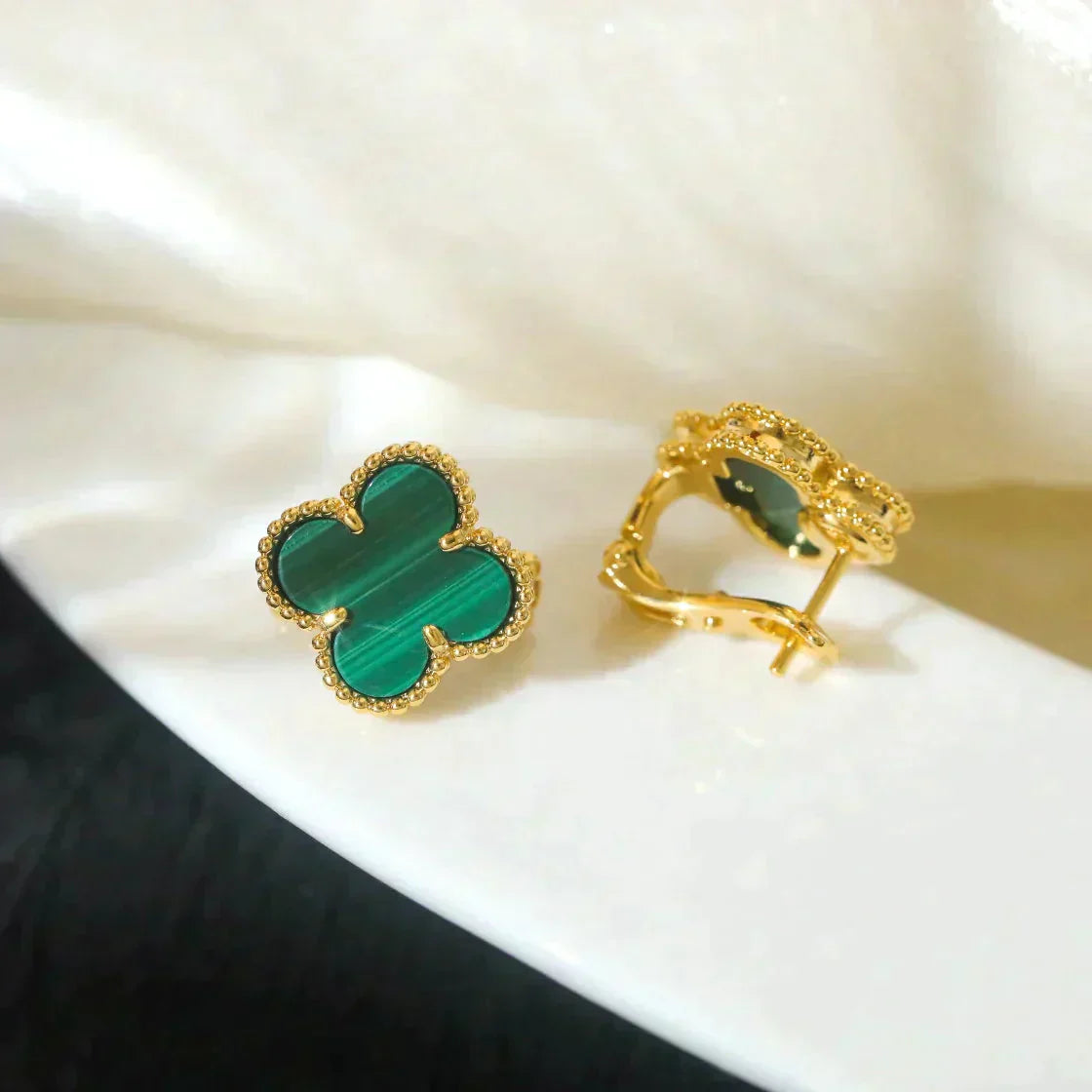 [Moco]CLOVER MEDIUM 1 MOTIFS MALACHITE  EARRINGS