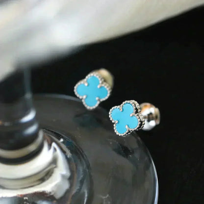 [Moco]CLOVER MINI 9.5MM ONYX STUD EARRINGS SILVER