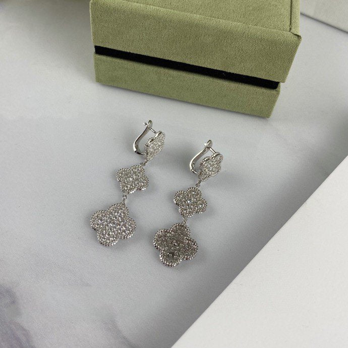 [Moco]CLOVER 3 MOTIF DIAMOND SILVER DROP EARRINGS