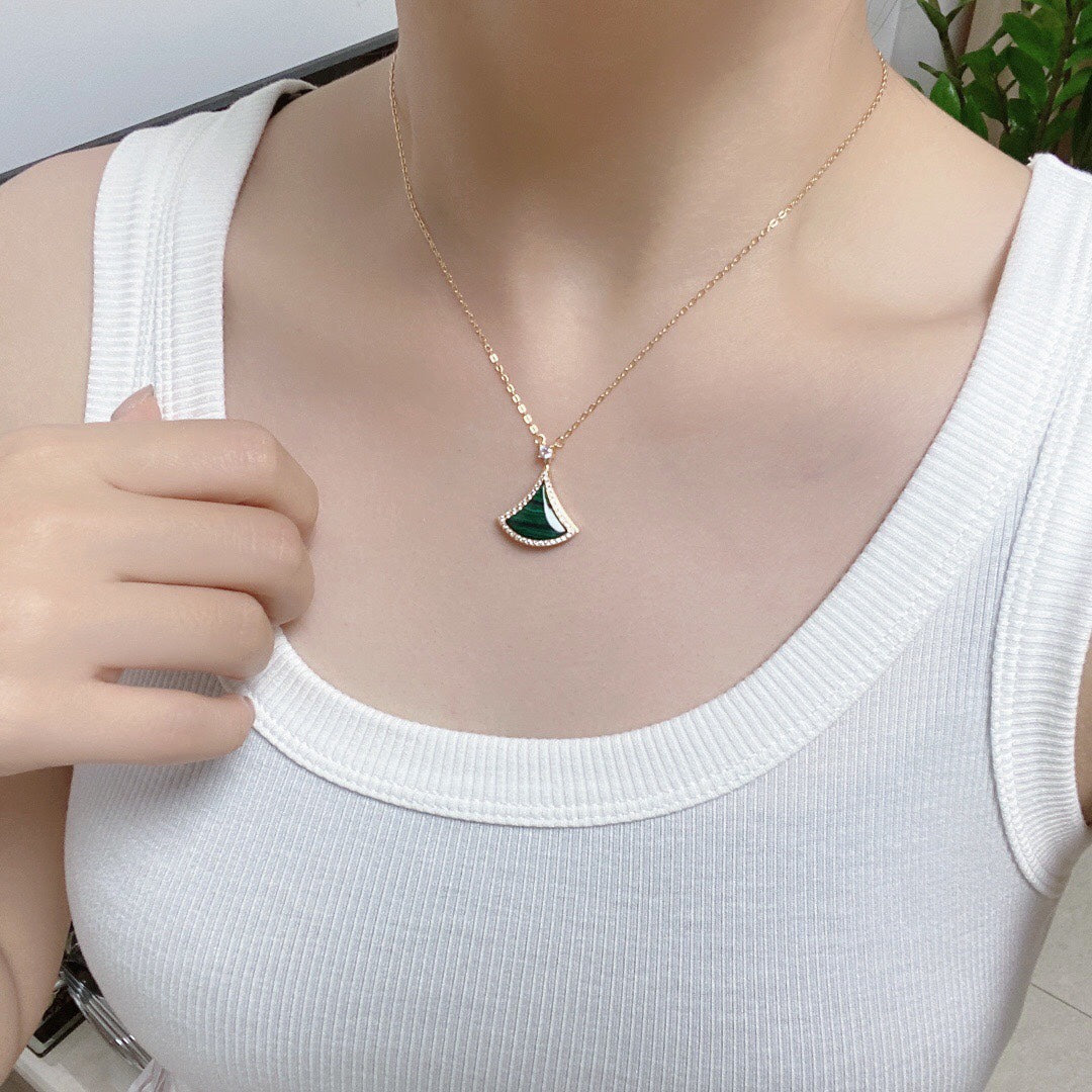 [Moco]DREAM MALACHITE DIAMOND PAVED PINK GOLD NECKLACE