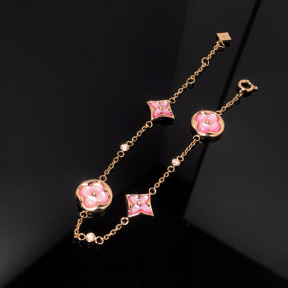 [Moco]STAR AND SUN 4 MOTIF PINK MOP PINK GOLD BRACELET