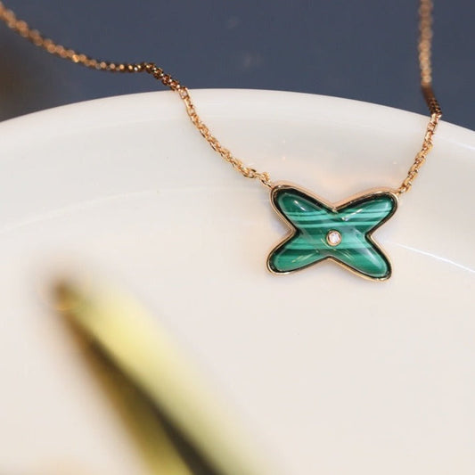 [Moco]JEUX MALACHITE 1 DIAMOND PINK GOLD NECKLACE