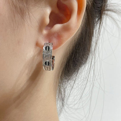 [Moco]LOVE CERAMIC DIAMOND PAVED SILVER EARRINGS