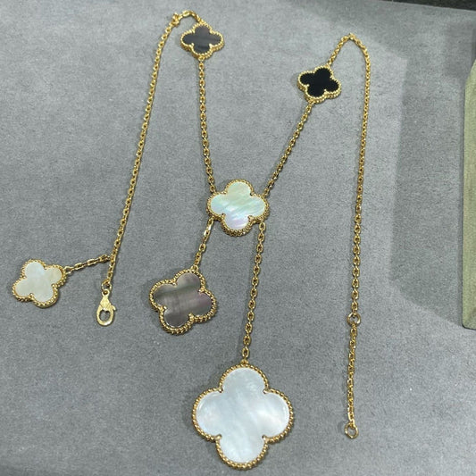 [Moco]CLOVER 6 MOTIF MOP ONYX GOLD NECKLACE