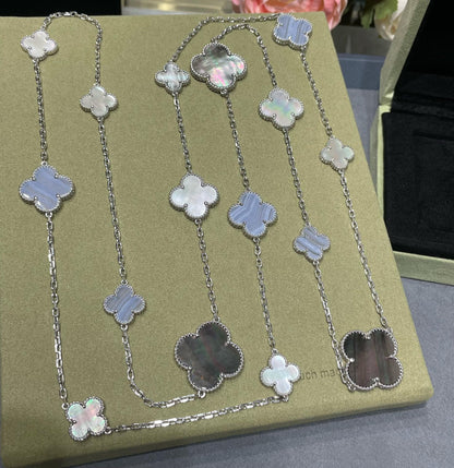 [Moco]CLOVER 16 MOTIF CHALCEDONY MOP SILVER NECKLACE