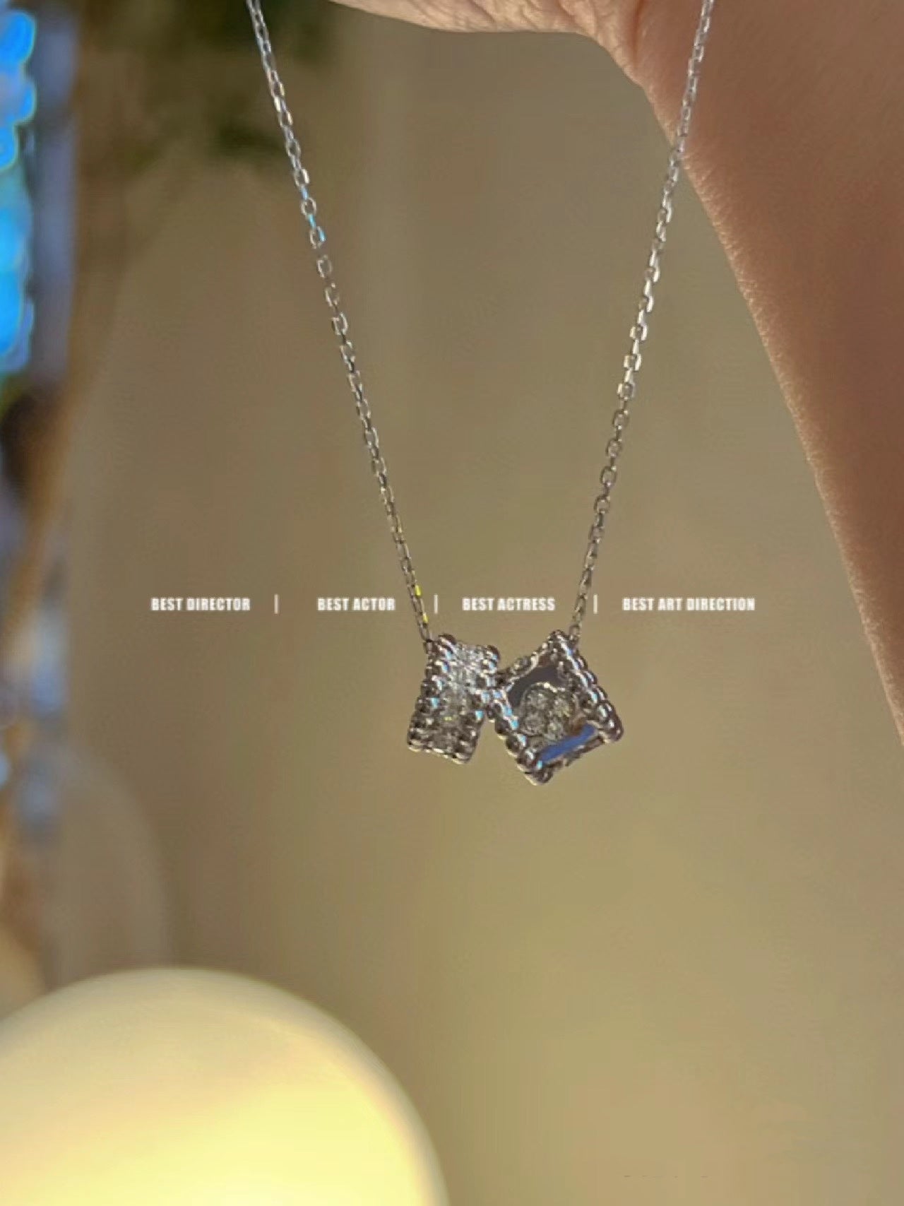 [Moco]PERLEE DOUBLE PENDANT SILVER DIAMOND NECKLACE