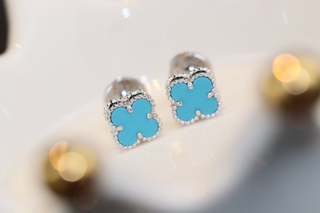 [Moco]CLOVER MINI TURQUOISE SILVER STUD EARRINGS