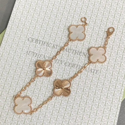 [Moco]CLOVER BRACELET 5 MOTIF WHITE MOP PINK GOLD