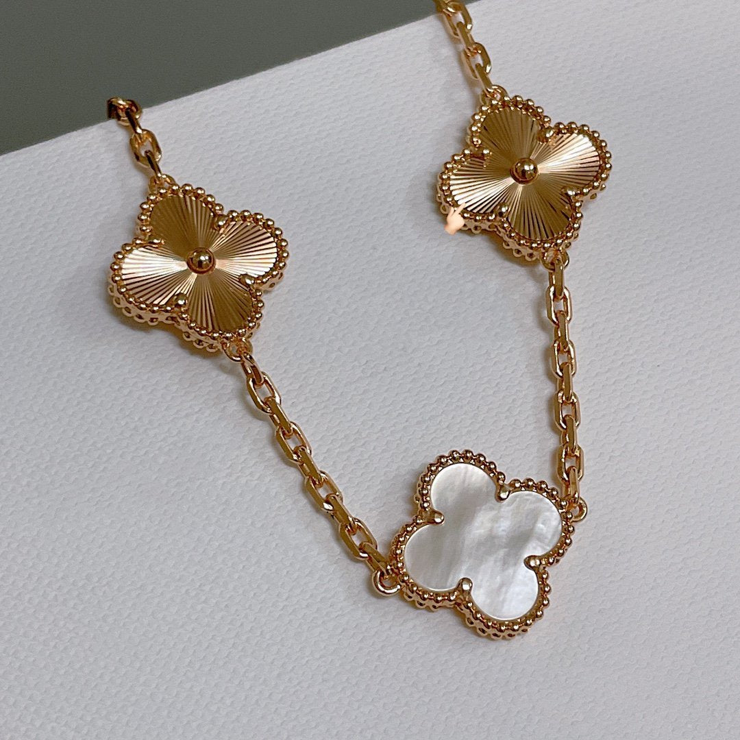 [Moco]CLOVER BRACELET 5 MOTIF WHITE MOP PINK GOLD