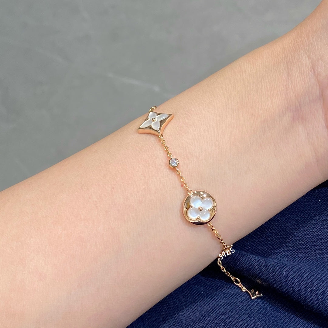 [Moco]STAR AND SUN 4 MOTIF WHITE MOP PINK GOLD BRACELET