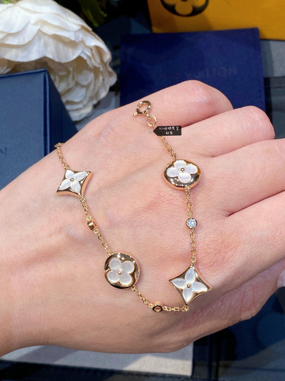 [Moco]STAR AND SUN 4 MOTIF WHITE MOP PINK GOLD BRACELET