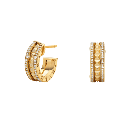 [Moco]ZERO 1 ROCK GOLD EARRINGS WITH STUDDED SPIRAL AND PAVED DIAMONDS