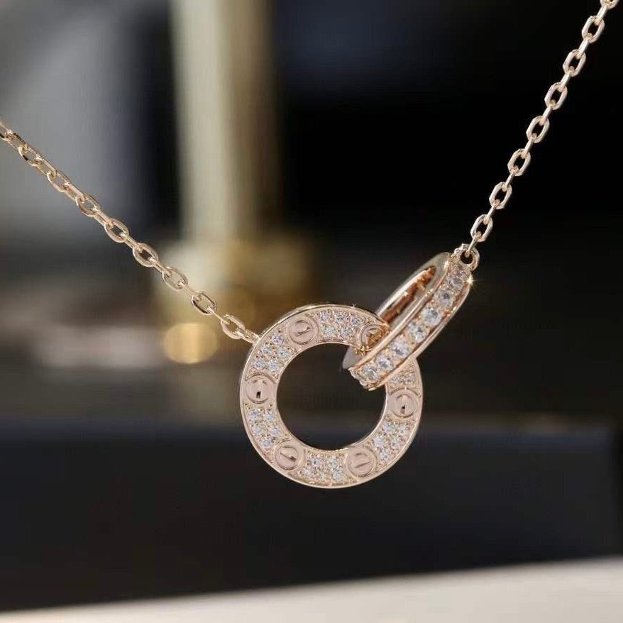 [Moco]LOVE 7.6MM NECKLACE ROSE GOLD AND SILVER  FULL DIAMOND