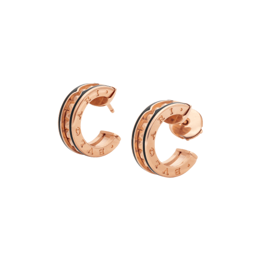 [Moco]ZERO 1 ROCK PINK GOLD EARRINGS WITH STUDDED SPIRAL AND BLACK CERAMIC