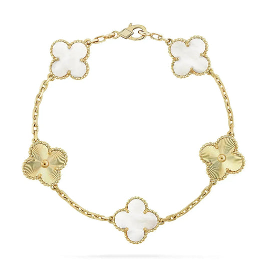 [Moco]CLOVER BRACELET 5 MOTIF WHITE MOP PINK GOLD