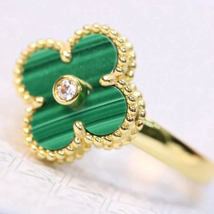 [Moco]CLOVER MALACHITE RING GOLD DIAMOND