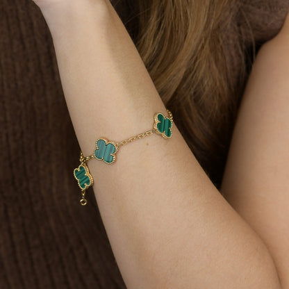 [Moco]CLOVER 5 MOTIFS MALACHITE BRACELET