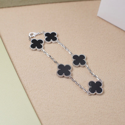 [Moco]CLOVER 5 MOTIF ONYXS  BRACELET SILVER