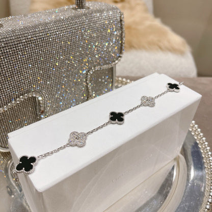 [Moco]CLOVER 5 MOTIF ONYXS DIAMOND BRACELET SILVER