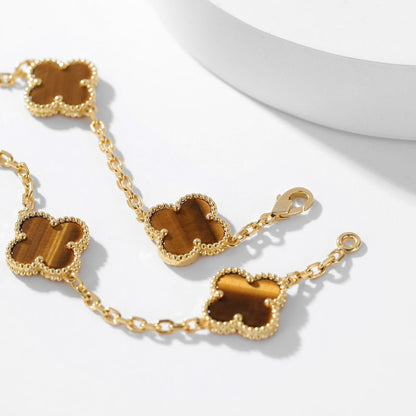 [ROYAL]CLOVERS THE 10-MOTIFS TIGER EYE NECKLACE