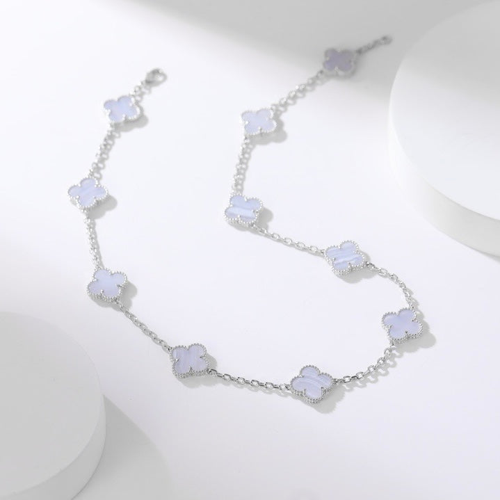 [ROYAL]CLOVERS THE  10-MOTIFS PURPLE CHALCEDONY NECKLACE