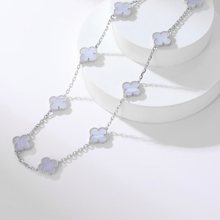 [ROYAL]CLOVERS THE  10-MOTIFS PURPLE CHALCEDONY NECKLACE